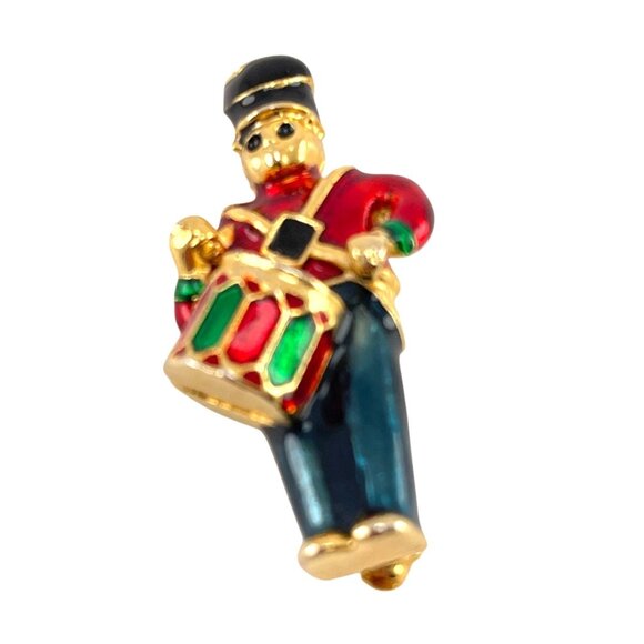 Vintage Holiday Drummer Boy Pin Brooch 1.75'' Enamel Christmas Jewelry - Picture 3 of 7